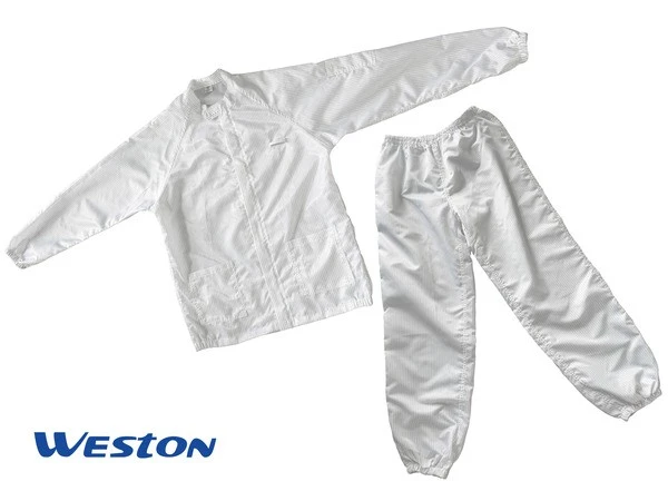 Cleanroom garment with hook & loop fastener.
